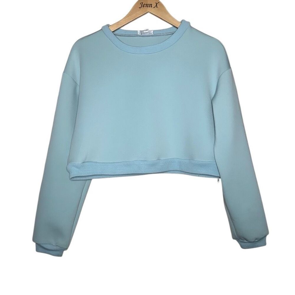 Superdown Light Blue Long Sleeve Cropped Sweatshirt Size S Pullover Crew Neck